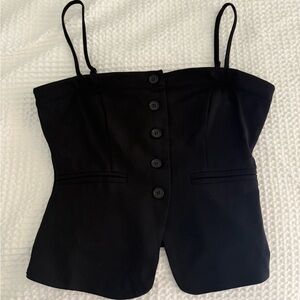 Black Button-Up Strapless Top